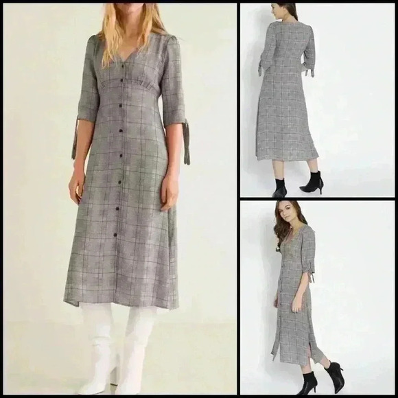 Mango Check Print Midi Dress With Side Slits Office Siren Business Chic Size M - Picture 1 of 8